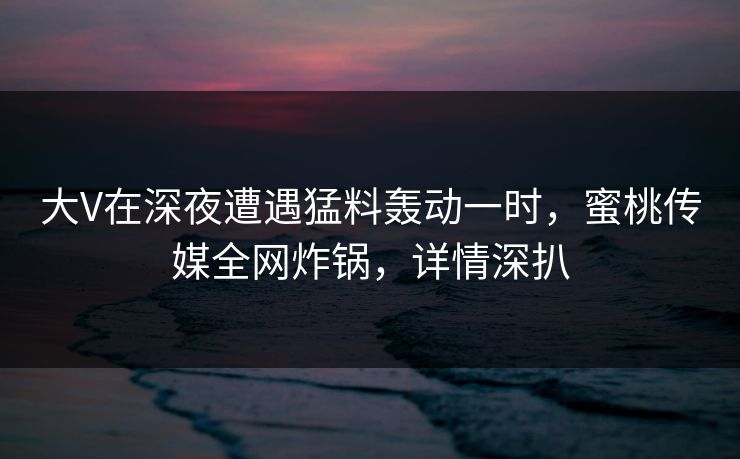 大V在深夜遭遇猛料轰动一时，蜜桃传媒全网炸锅，详情深扒