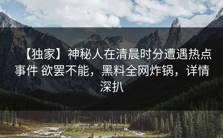 【独家】神秘人在清晨时分遭遇热点事件 欲罢不能，黑料全网炸锅，详情深扒